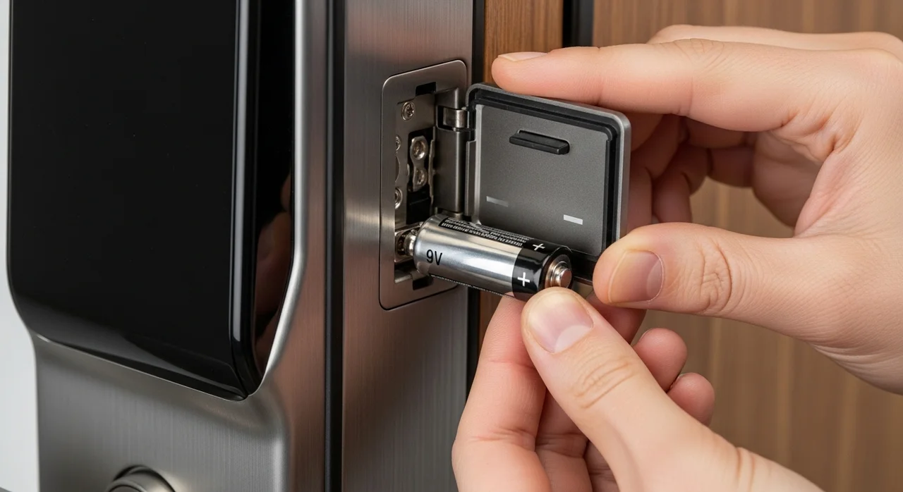 도어락 방전 시 대처법: 9V 건전지 활용하기