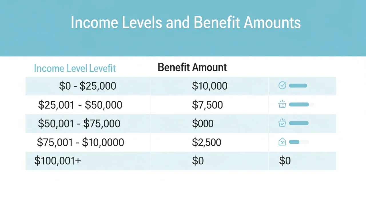 가구별 소득 요건 및 최대 지급액 안내