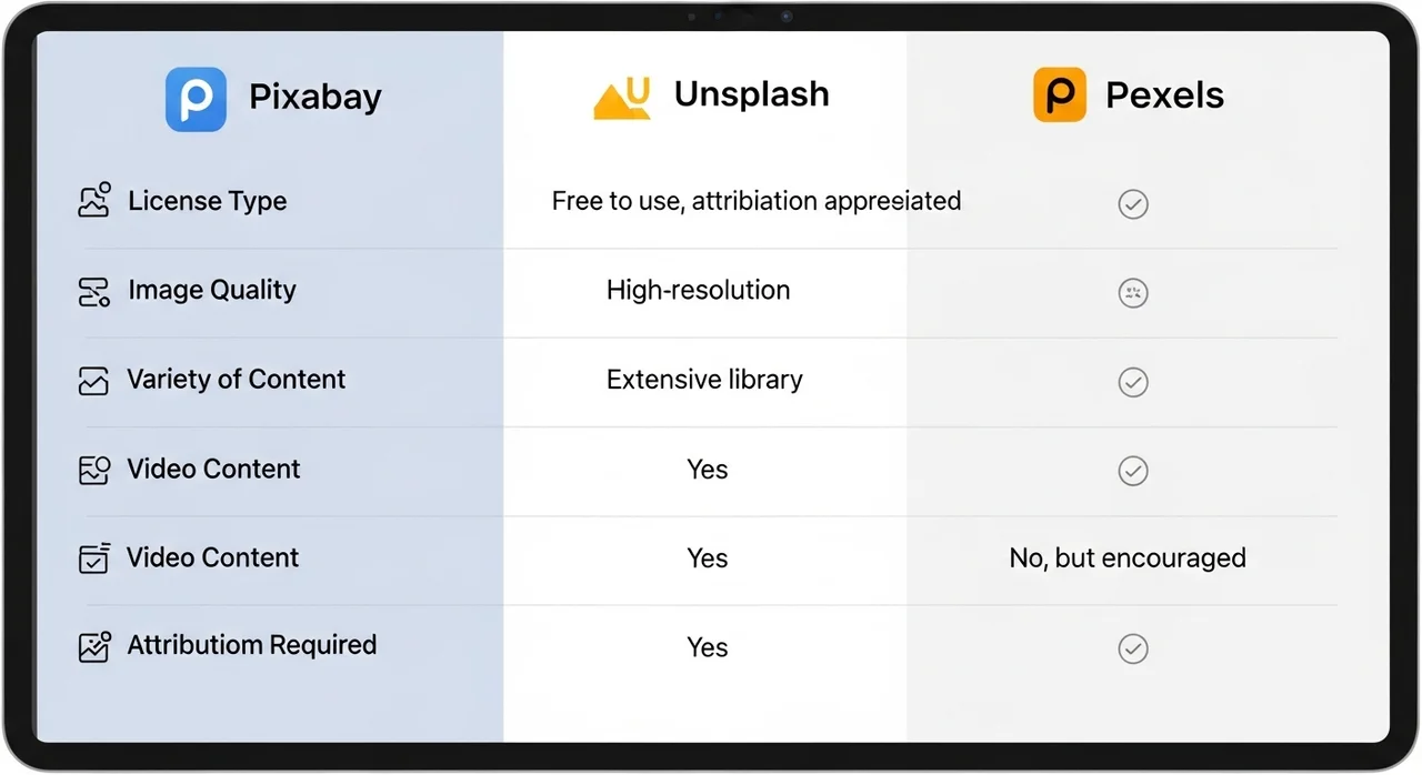 주요 무료 이미지 사이트 특징 비교