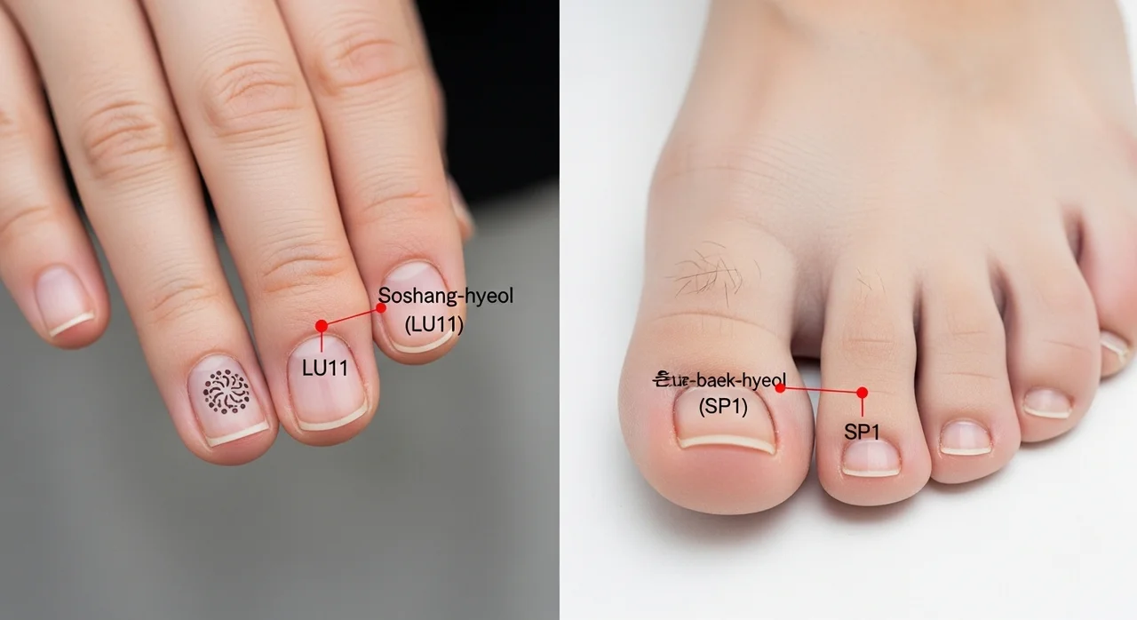 손 따는 위치와 주요 혈자리 비교 정리