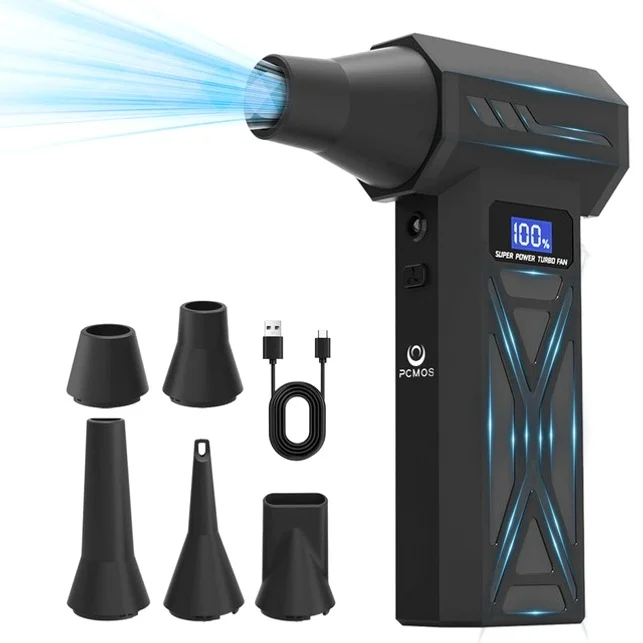 P70 4단계 터보 제트 블로워 무선 에어건 초고속 130 000RPM LED 조명 & 배터리 잔량 표시 휴대용 포켓 사이즈 캠핑/자동차 세차/청소용, AC2506P70, 블랙
