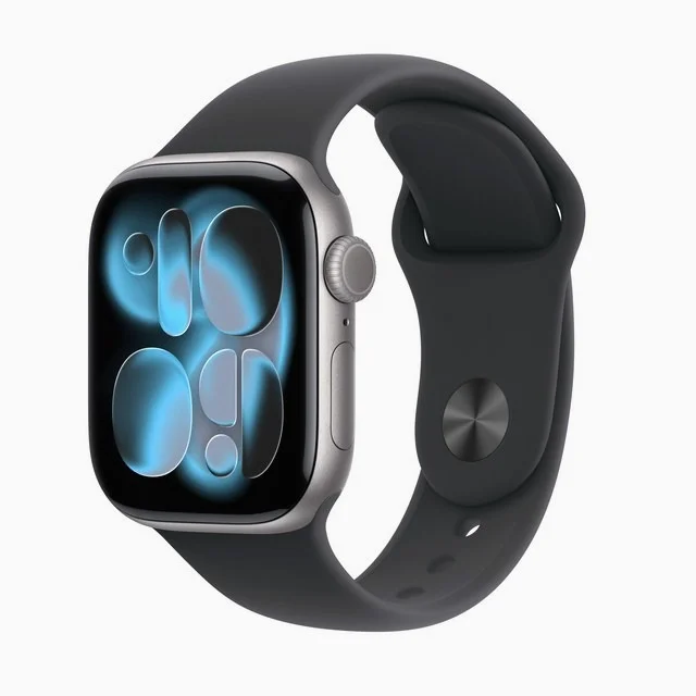 Apple 2025 애플워치 11, 스페이스 그레이, 42mm, GPS, 알루미늄,스페이스 그레이/블랙 스포츠 밴드, S/M