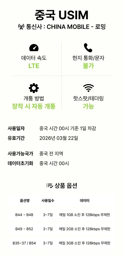 중국유심 홍콩 상하이 VPN없이SNS China UNICOM 유심칩구매 3일 3GB 상세 이미지 6