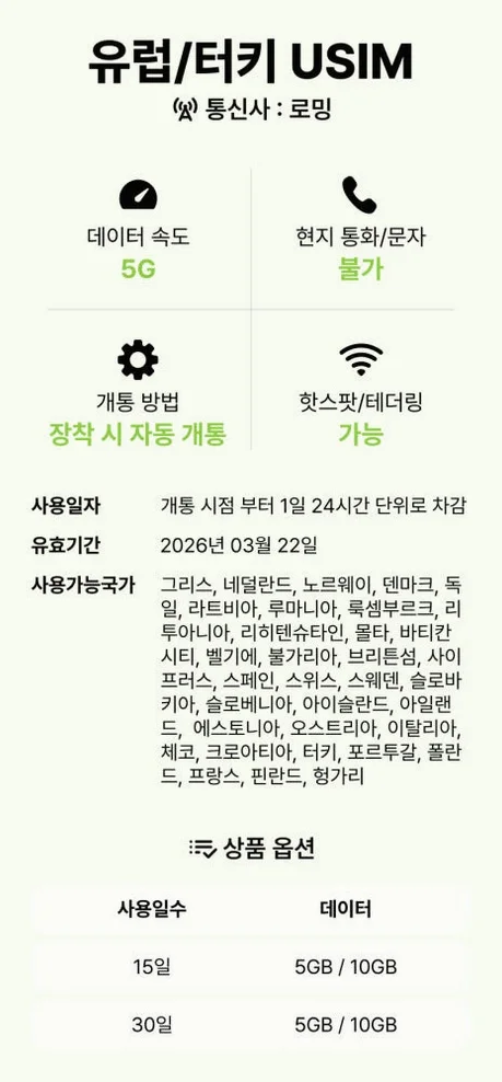 유럽유심 쓰리심 보다폰 오렌지 무비스타 스페인 프랑스 터키 5G 유심칩구매 15일5GB 상세 이미지 2