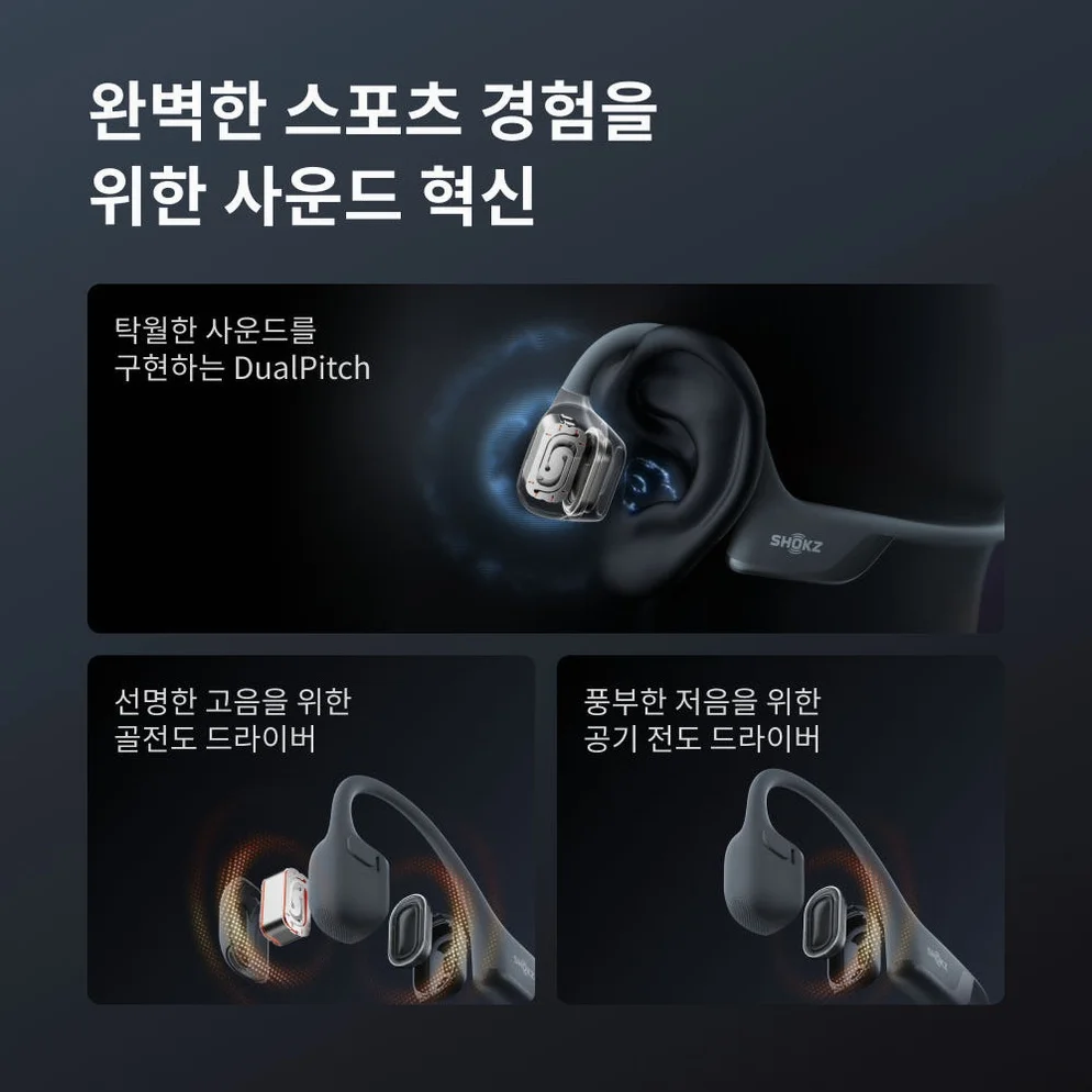 [샥즈] 오픈런 프로 2 S820 골전도 헬스 운동 러닝 마라톤 자전거 이어폰 애프터샥 상세 이미지 2