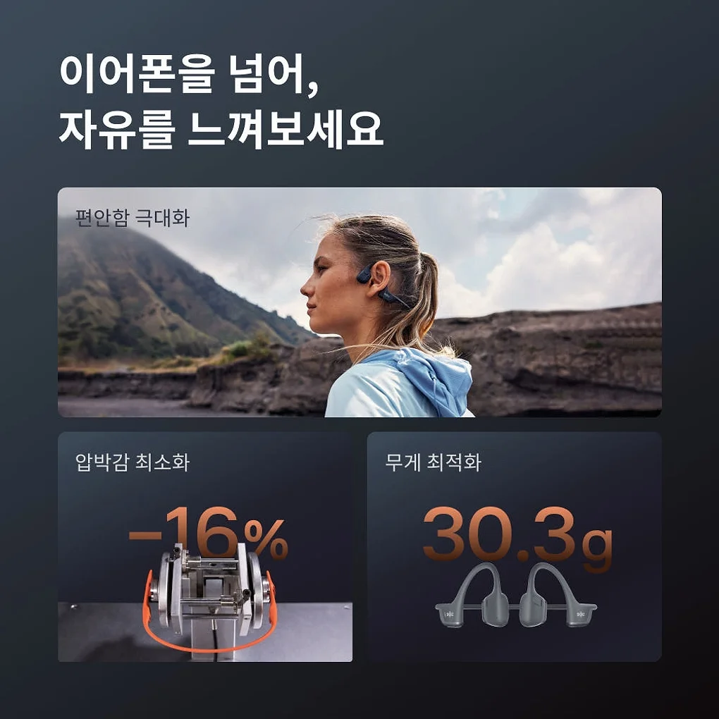 [샥즈] 오픈런 프로 2 S820 골전도 헬스 운동 러닝 마라톤 자전거 이어폰 애프터샥 상세 이미지 3
