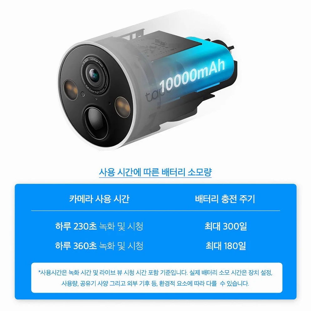 티피링크 400만화소 풀컬러 무선 배터리 충전식 현관 실외용 홈캠 실시간 CCTV Tapo C425 카메라 단품 상세 이미지 3
