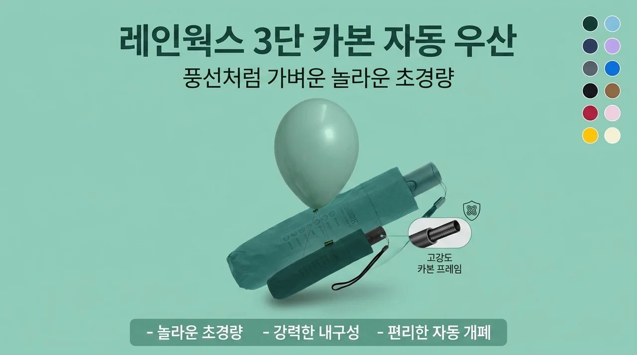 레인웍스 3단 카본 자동 우산, 초경량 무게에 놀라고 내구성에 반하다