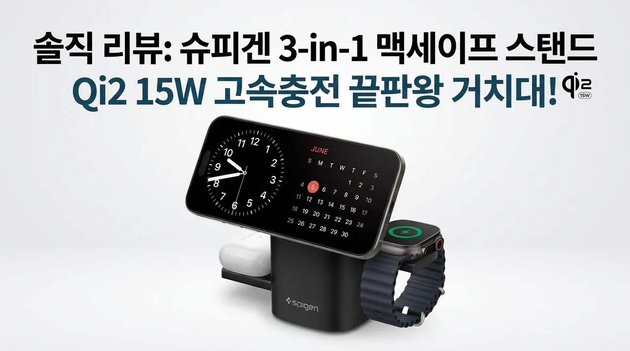 슈피겐 qi2 15W 3in1 충전기, 맥세이프 거치대 끝판왕 솔직후기