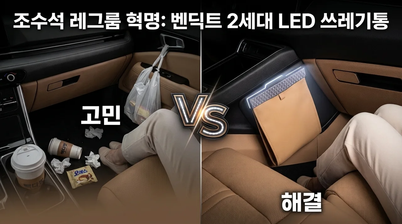 벤딕트 2세대 차량용 LED 쓰레기통, 조수석 레그룸 고민 끝!