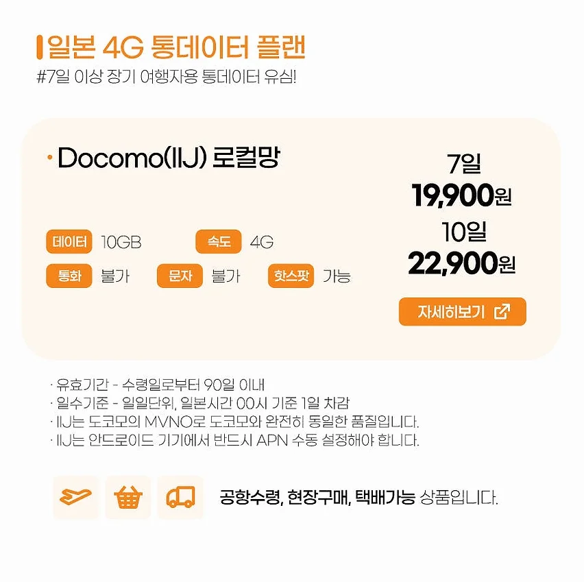 일본유심 도쿄 오사카 후쿠오카 소프트뱅크 데이터무제한 매일1GB 1일 인천공항수령 상세 이미지 2