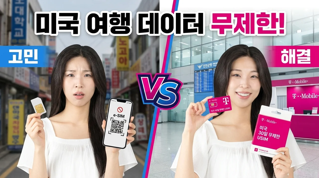 미국 티모바일 30일 무제한 유심, 인천공항에서 바로 해결하는 여행 꿀팁