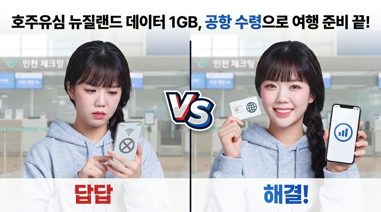호주유심 뉴질랜드 데이터 1GB, 공항 수령으로 여행 준비 끝!