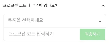 프로모션 코드 및 할인 쿠폰 입력 창