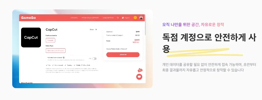 독점 계정 안전 사용 옵션 안내 화면