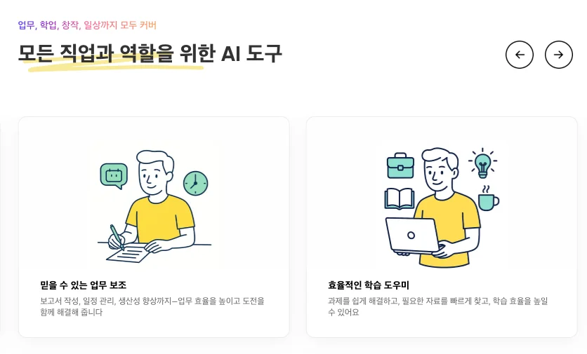 업무 보조와 학습 도우미로서의 AI 역할 일러스트
