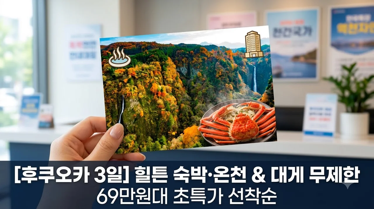 후쿠오카 3일 온천과 힐튼 숙박에 대게 무제한 69만원대 특가