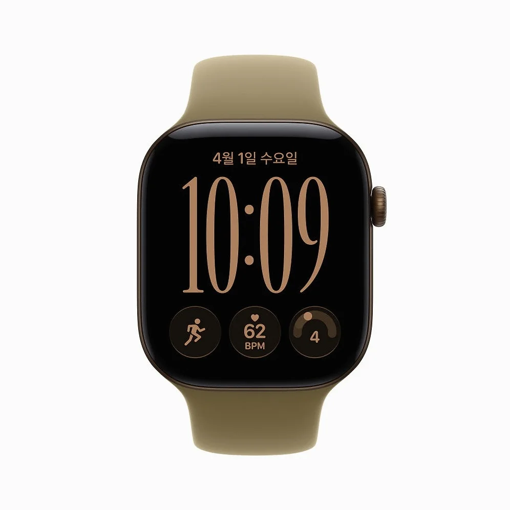 (1차 예약) 공식 애플워치 12 GPS 46mm 다크 브론즈 알루미늄, 올리브 스포츠 밴드 (S/M) MJEQ4KH/A 상세 이미지 1