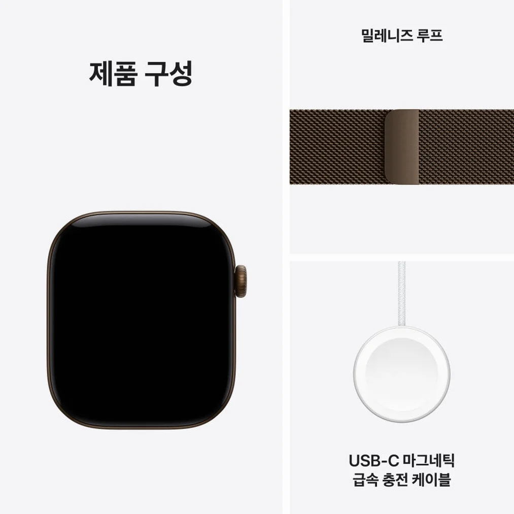 (1차 예약) 공식 애플워치 12 셀룰러 46mm 다크 브론즈 알루미늄, 다크 브론즈 밀레니즈 루프 (M/L) MKDG4KH/A 상세 이미지 1
