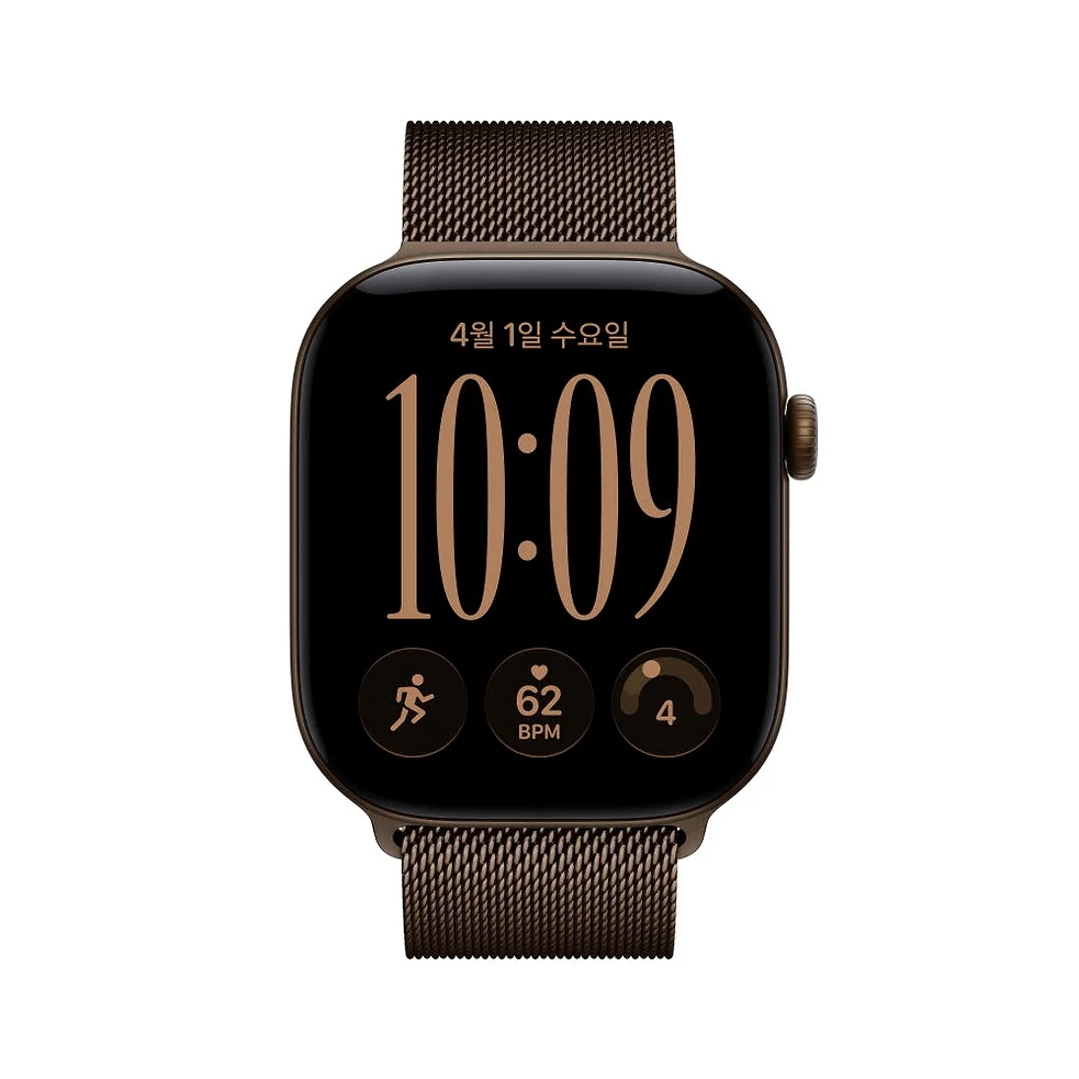 (1차 예약) 공식 애플워치 12 셀룰러 46mm 다크 브론즈 알루미늄, 다크 브론즈 밀레니즈 루프 (M/L) MKDG4KH/A 상세 이미지 4