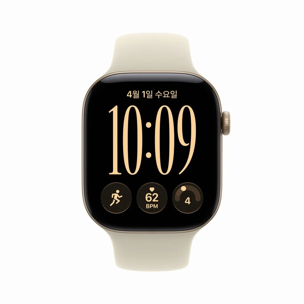 (1차 예약) 공식 애플워치 12 GPS 46mm 라이트 골드 알루미늄, 샌드 스포츠 밴드 (M/L) MJEP4KH/A 상세 이미지 4