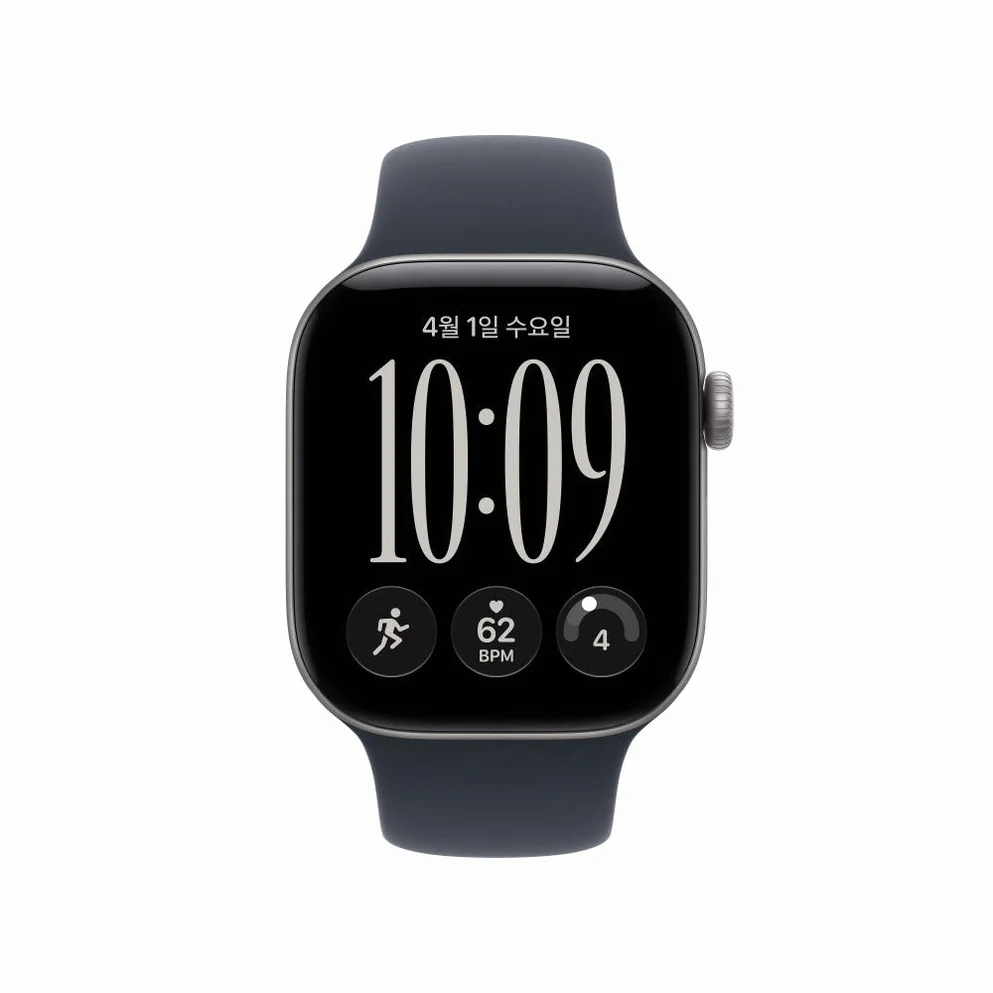 애플 애플워치 12 GPS 알루미늄 스페이스 그레이, 42mm, 네이비 블루 스포츠 밴드(S M) 상세 이미지 4