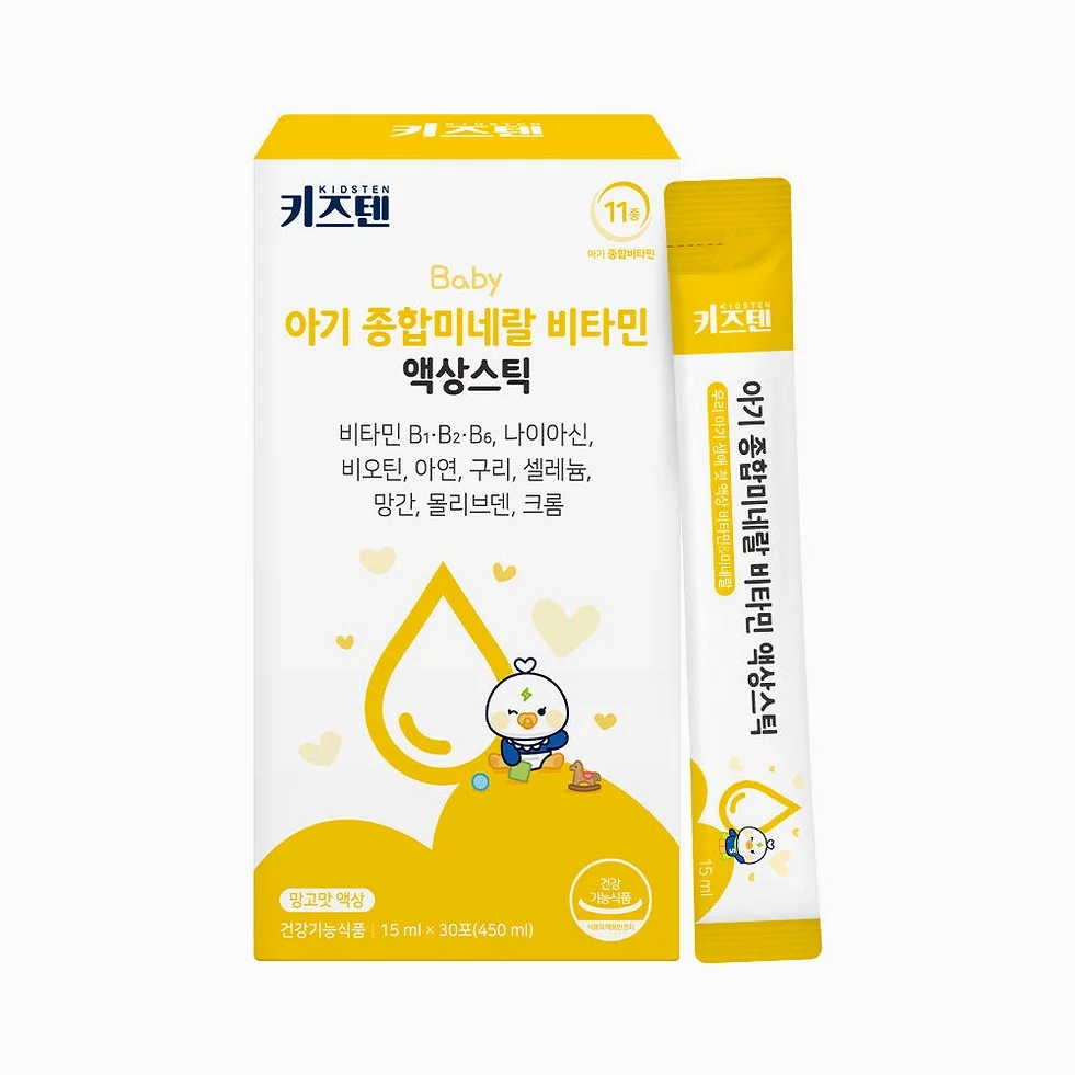 키즈텐 아기 유아 종합 미네랄 영양제 멀티 비타민 망고맛 시럽 액상스틱 30포, 4개 상세 이미지 1