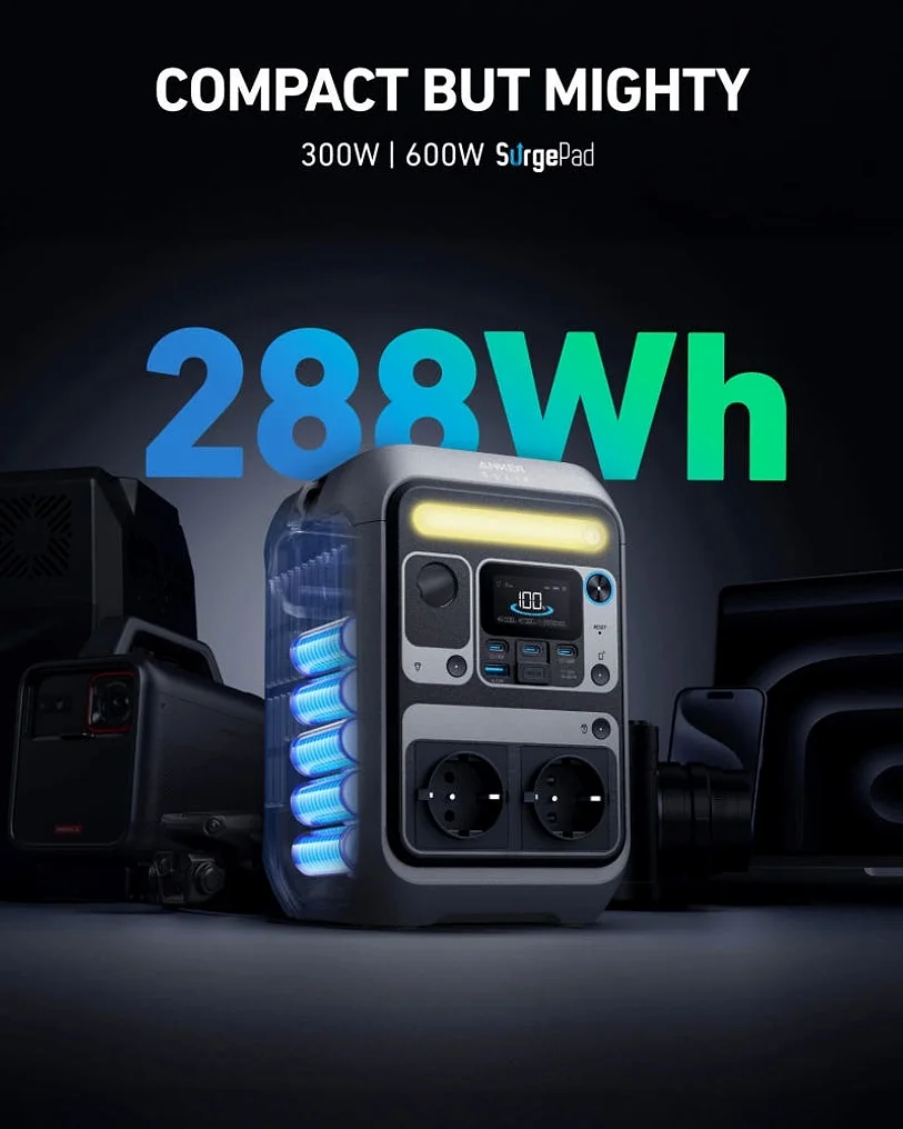 ANKER SOLIX C300 휴대용 발전소 LiFePO4 태양광 다크그레이 유럽표준 300W~500W 상세 이미지 2
