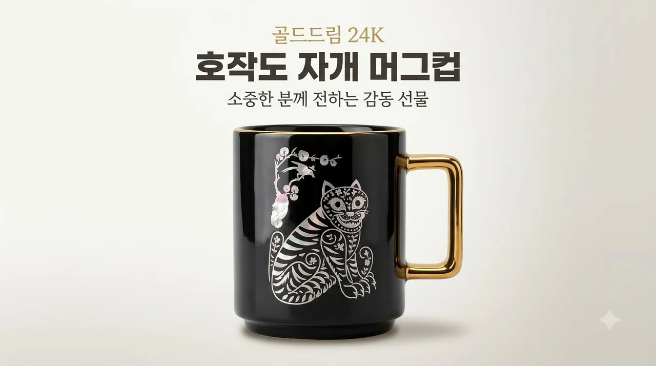 골드드림 24K 호작도 자개 머그컵 감동 선물